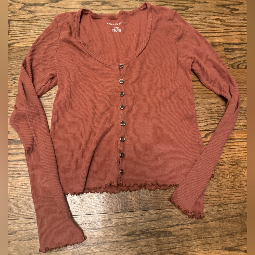 H&M Divided Olive Ribbed Tank + American Eagle Rust Henley Top Bundle Medium - Picture 2 of 6